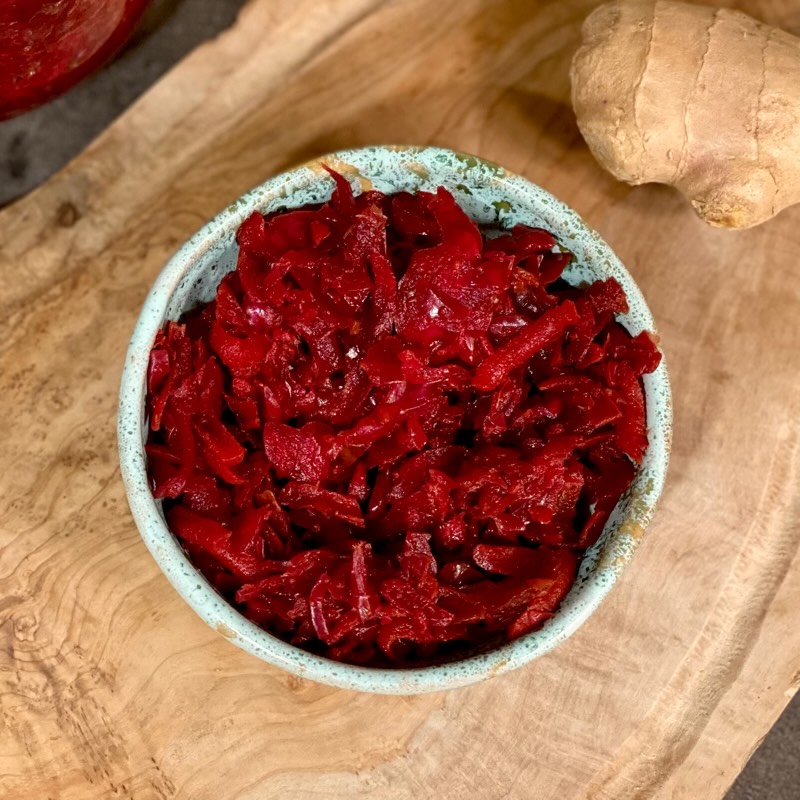 Gingery Sauerkraut with Beets, Radish and Carrots